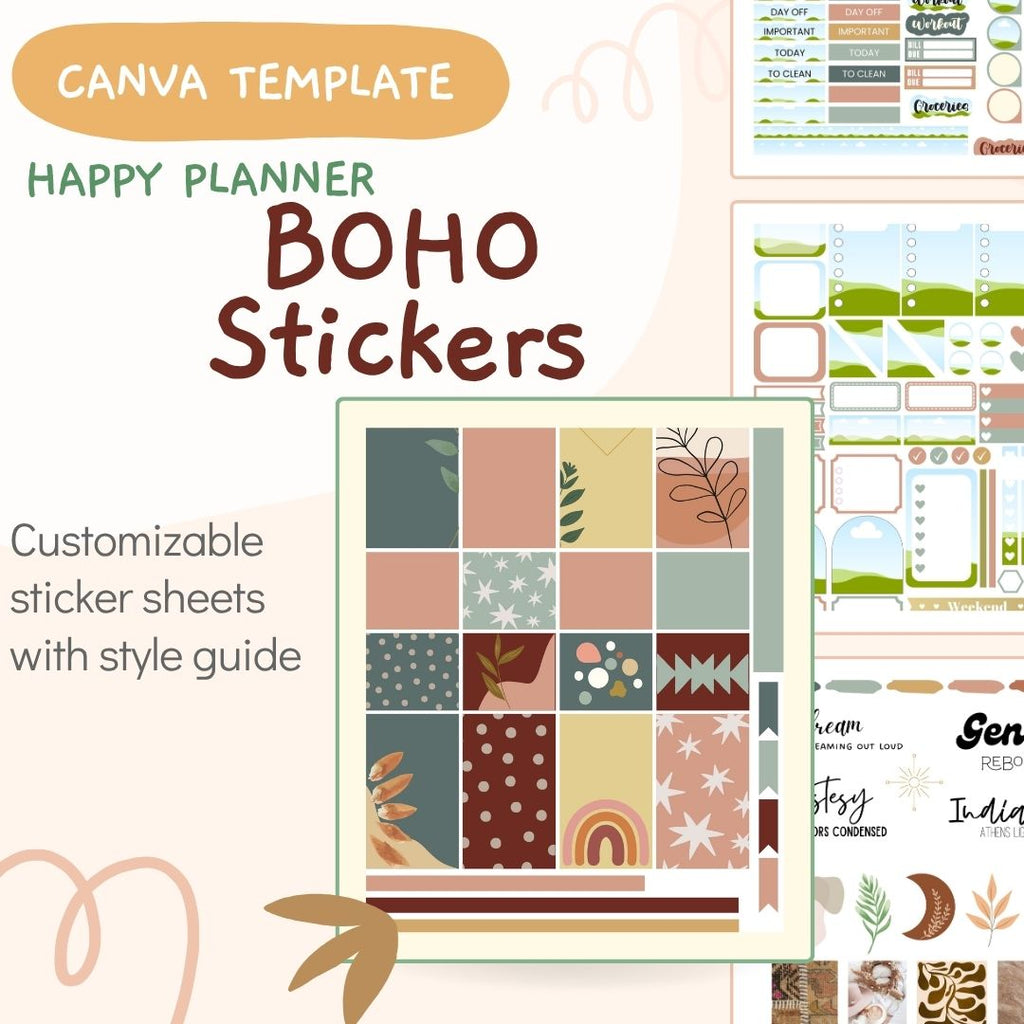 Boho Sticker Collection Happy Planner Canva Template