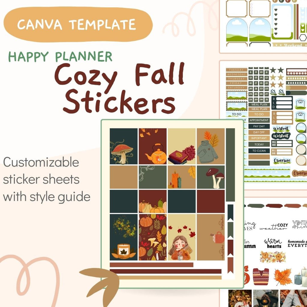 Cozy Fall Sticker Happy Planner Collection Canva Template