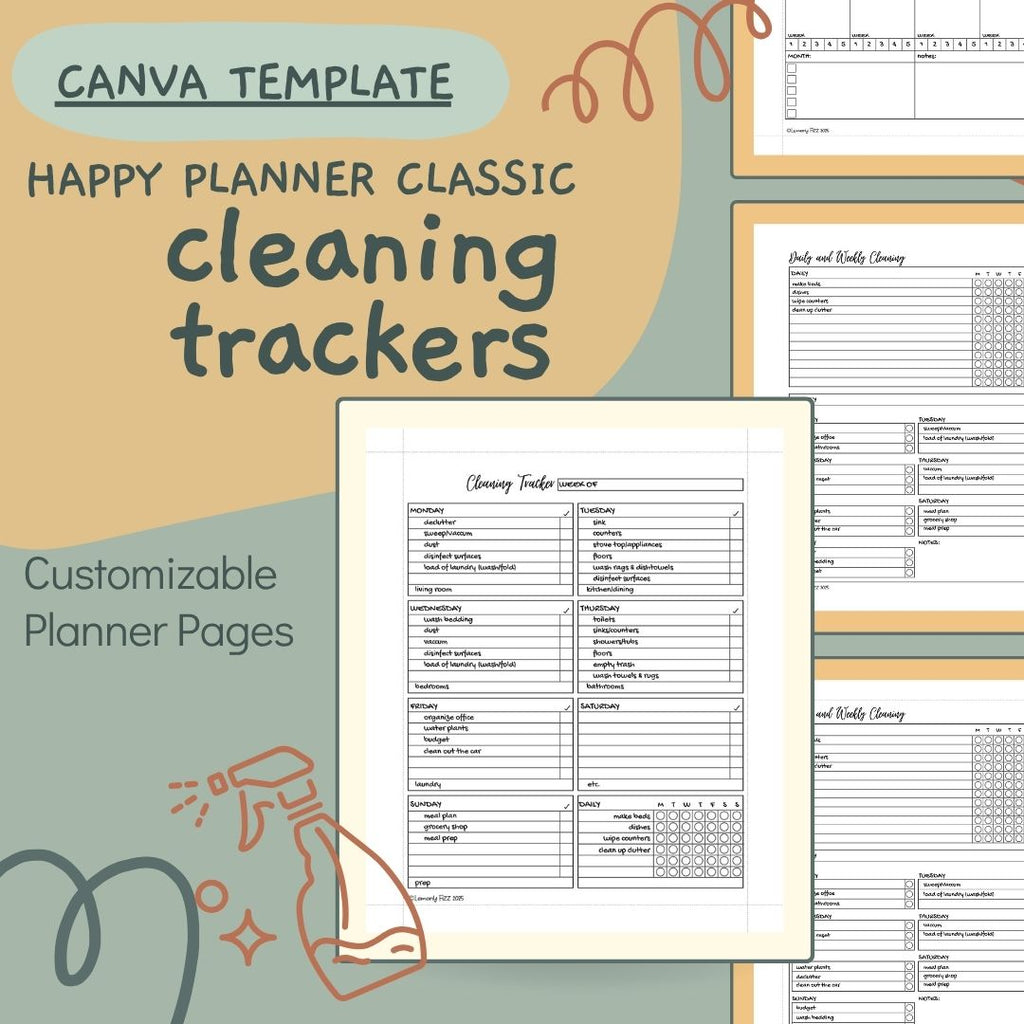 Cleaning Trackers CANVA Template Happy Planner Classic