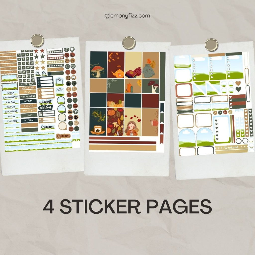 Cozy Fall Sticker Happy Planner Collection Canva Template