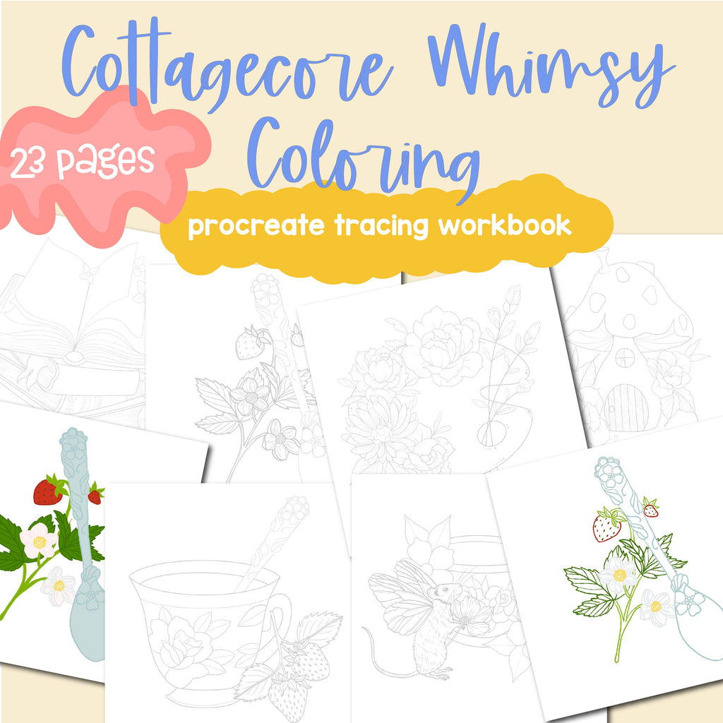 Cottagecore Whimsy Procreate Tracing or Coloring Workbook