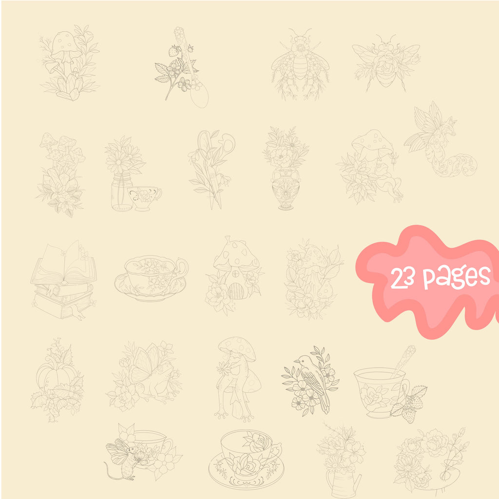 Cottagecore Whimsy Procreate Tracing or Coloring Workbook