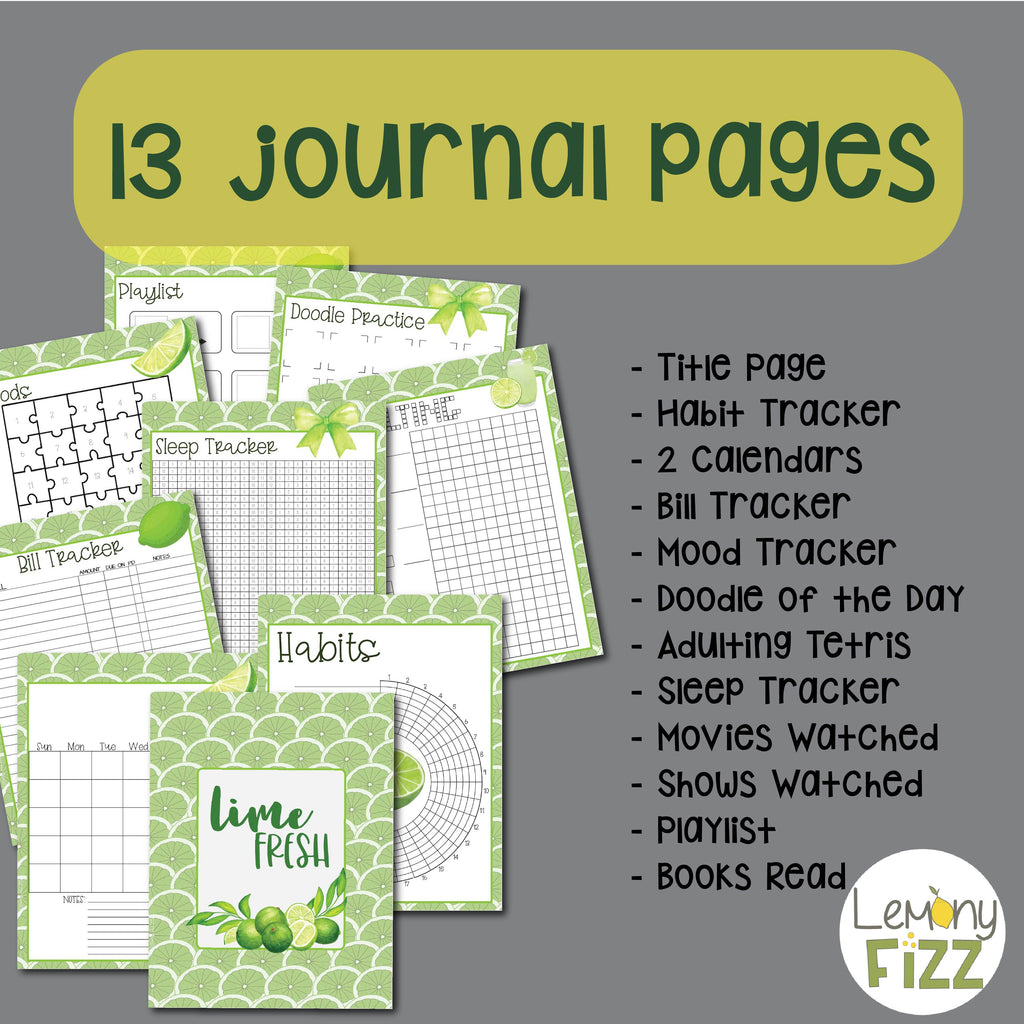 Lime Fresh Journal Bundle PreColored Pages