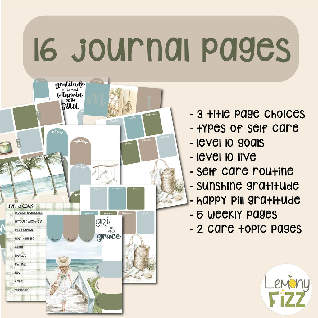 Self Care Planner Inserts - Planning Dashboards - Coastal Serenity