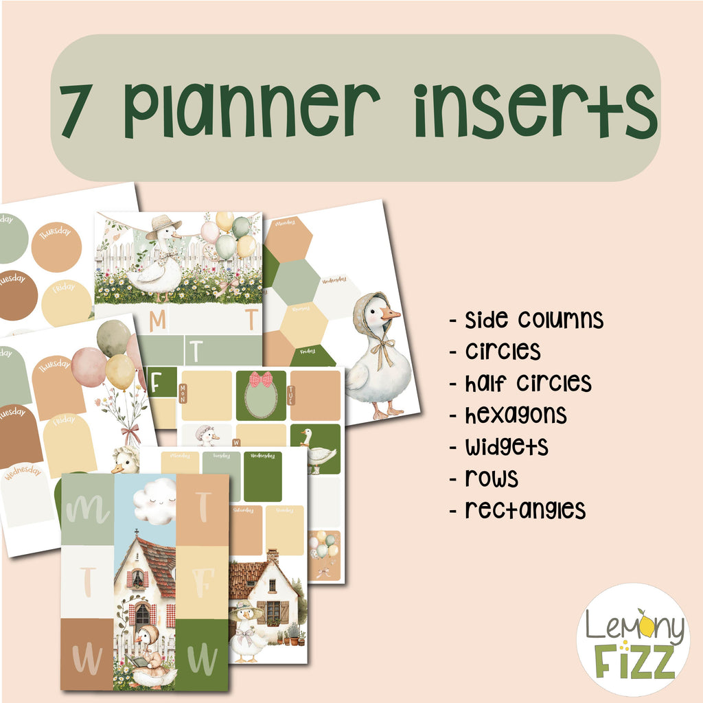 Summer Goose Planner Inserts - Planning Dashboards - Cottagecore